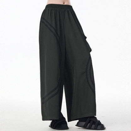 Striped Patch Pocket Loose Wide Leg Elastic Waist Pants