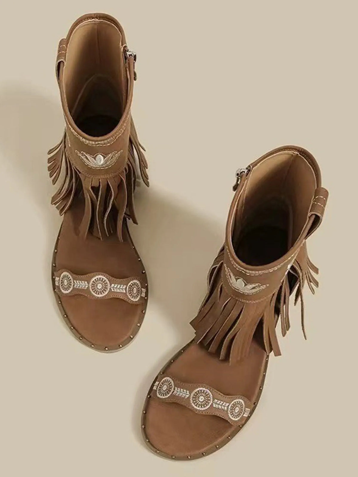 Vivienne Embroidered Butterfly Peep-Toe Booties with Tassels