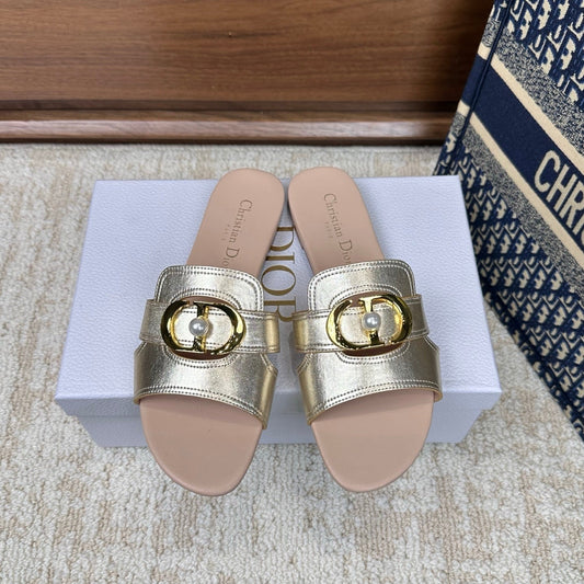 CD Montaigne Sandals Metallic Gold in Calfskin 598168