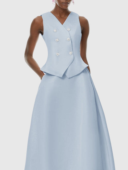 Devora Crystal Embellished Vest & Midi Skirt Set