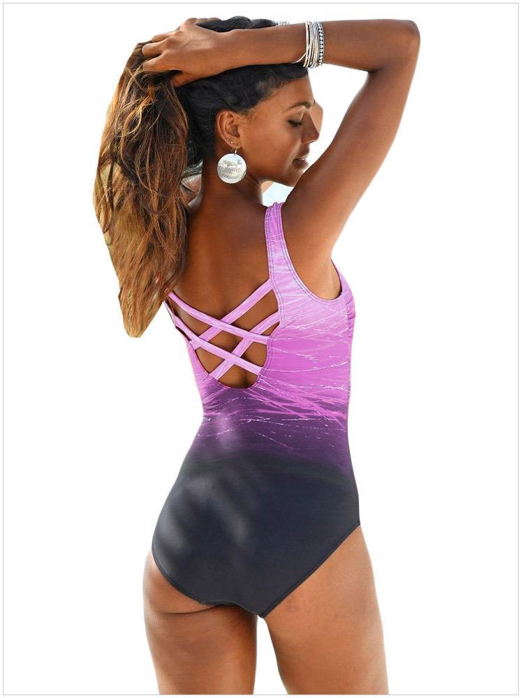 Women'S Gradient Solid Color Sexy Underwireless Bikini One-Piece Swimsuit