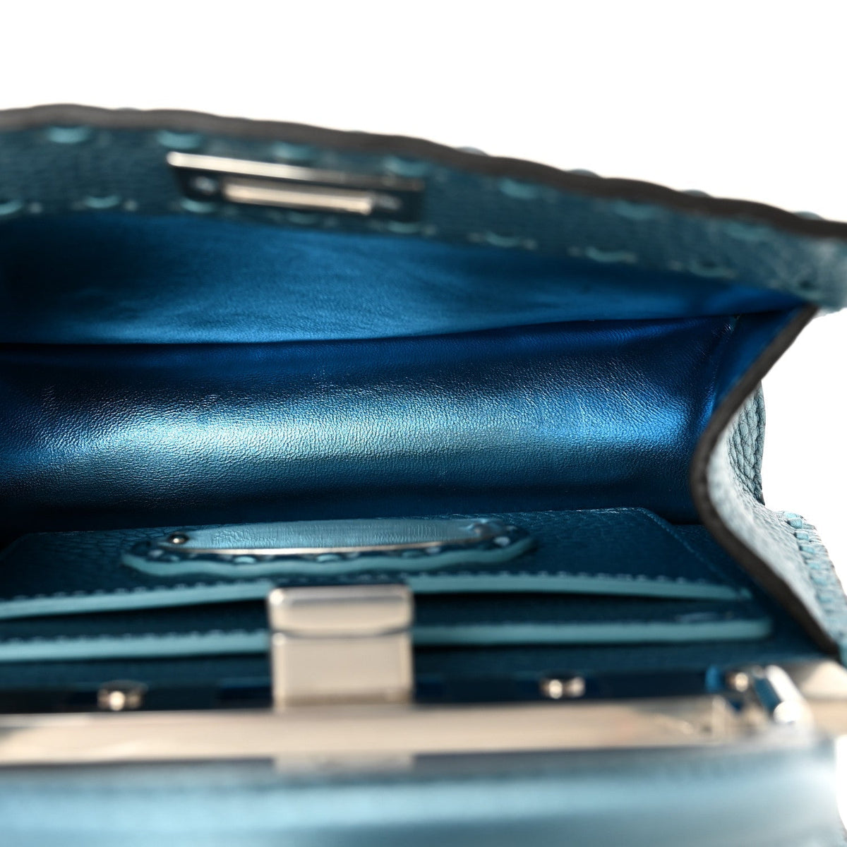 Metallic Cuoio Roma Sellerissima Nappa Sintetica Tape Stitch Petite Peekaboo I SEE U Iconic Satchel Placca Argento