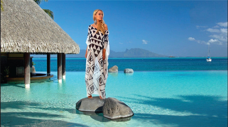 Chiffon Black And White Triangle Positioning Printing Holiday Dress Bikini Blouse