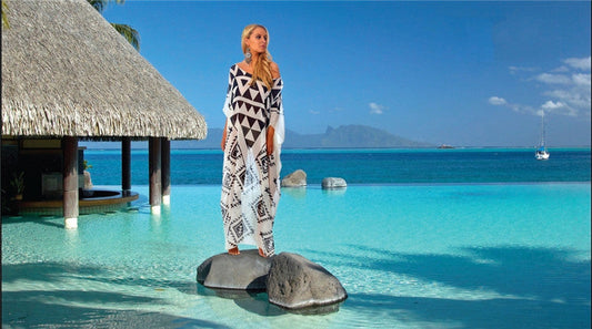 Chiffon Black And White Triangle Positioning Printing Holiday Dress Bikini Blouse