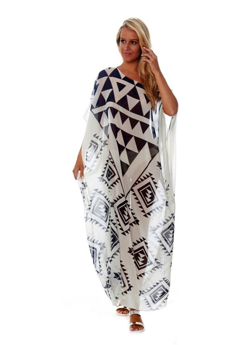 Chiffon Black And White Triangle Positioning Printing Holiday Dress Bikini Blouse