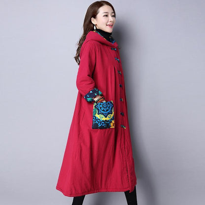 Autumn And Winter National Style Printing  Long Coat