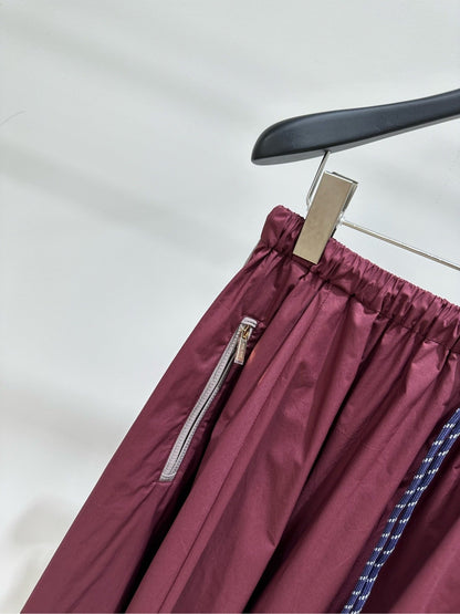 Miu Long Skirt Burgundy Windproof Fabric 349732