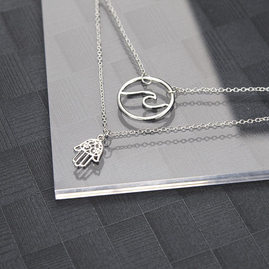 Fashion Alloy Palm Wave Multi-Layer Necklace