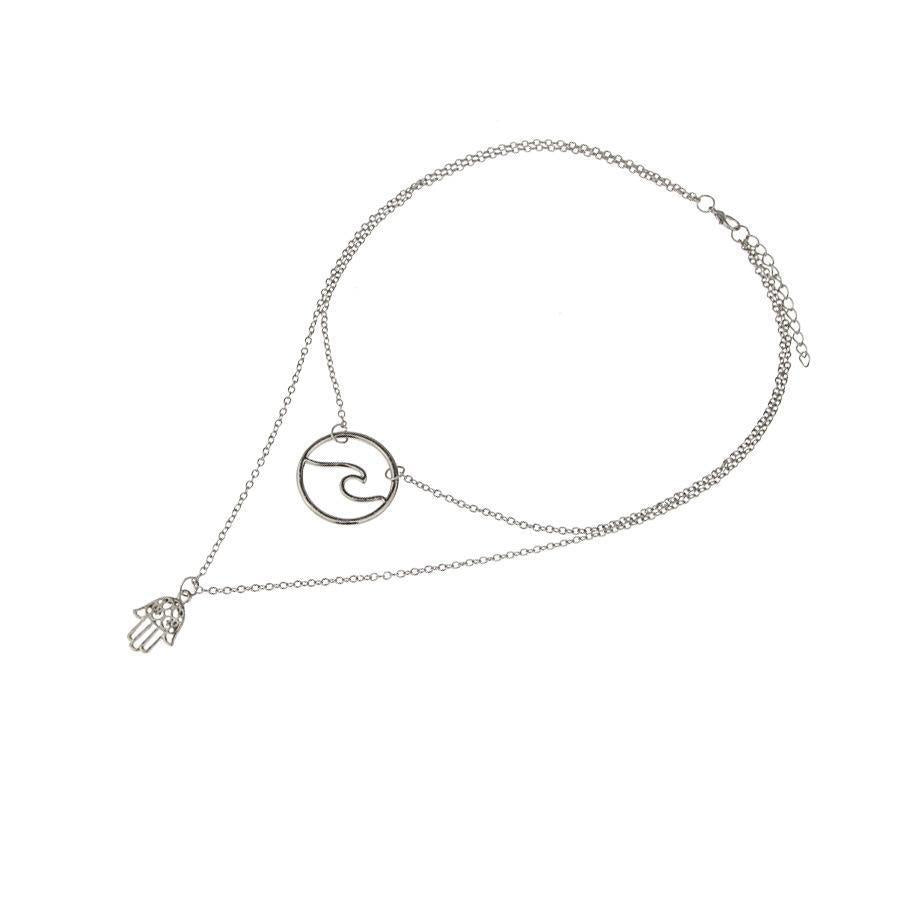 Fashion Alloy Palm Wave Multi-Layer Necklace