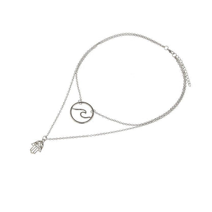 Fashion Alloy Palm Wave Multi-Layer Necklace
