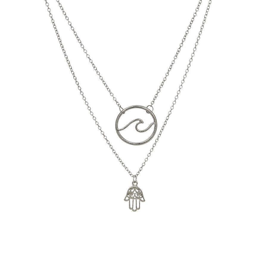 Fashion Alloy Palm Wave Multi-Layer Necklace