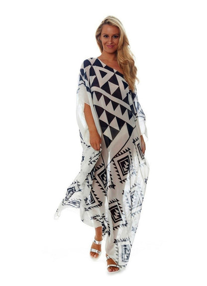 Chiffon Black And White Triangle Positioning Printing Holiday Dress Bikini Blouse