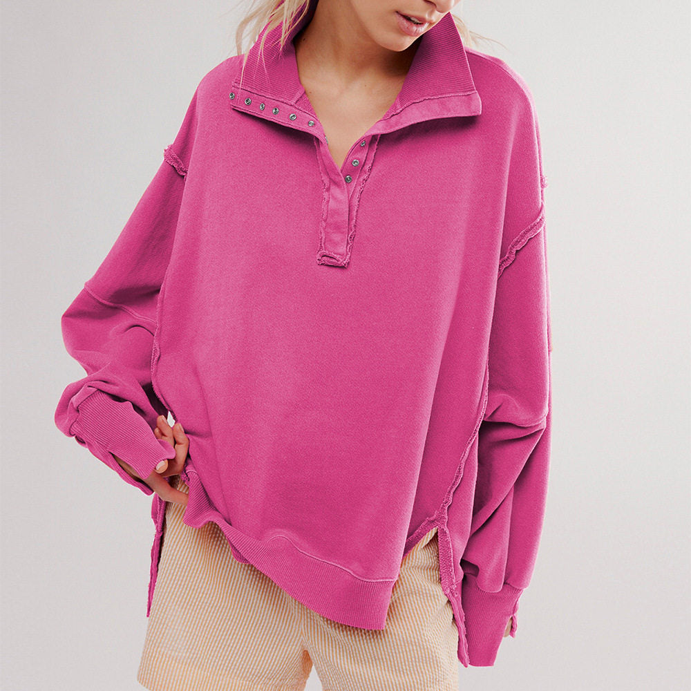 Loose Hoodie With Lantern Sleeves And Slit