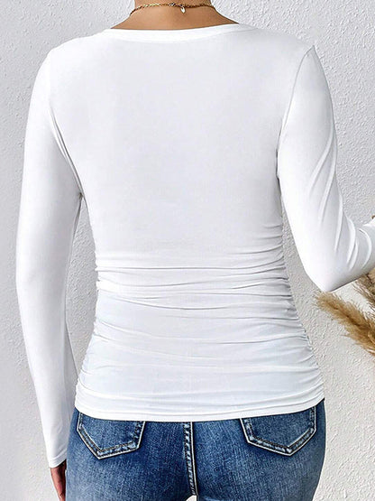 Long Sleeves Skinny Solid Color V-Neck Blouses&Shirts Tops
