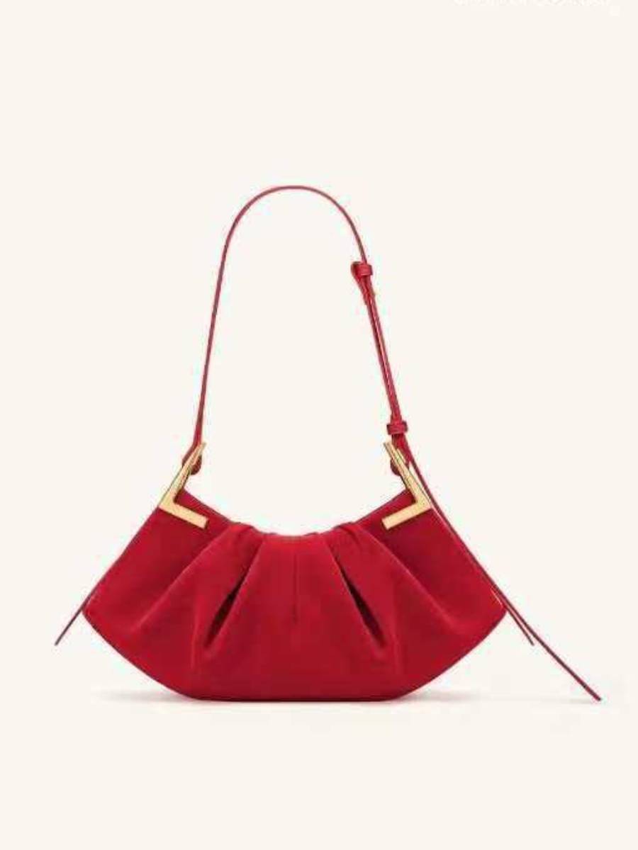 Ruby Velvet Pleated Handbag