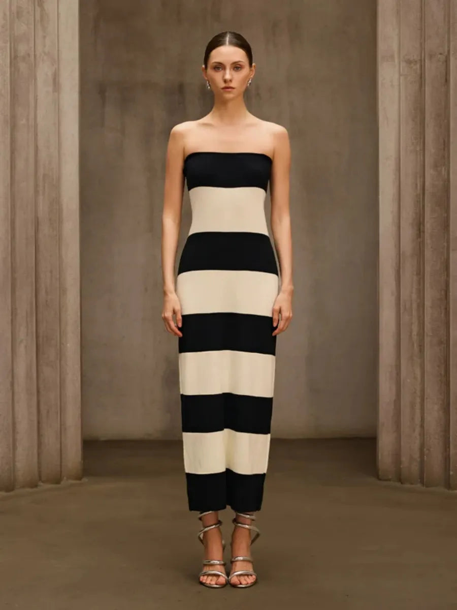 Chloe Strapless Striped Knit Maxi Dress