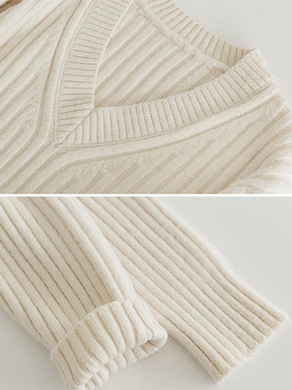 Casual Loose Solid Color V-Neck Sweater Tops