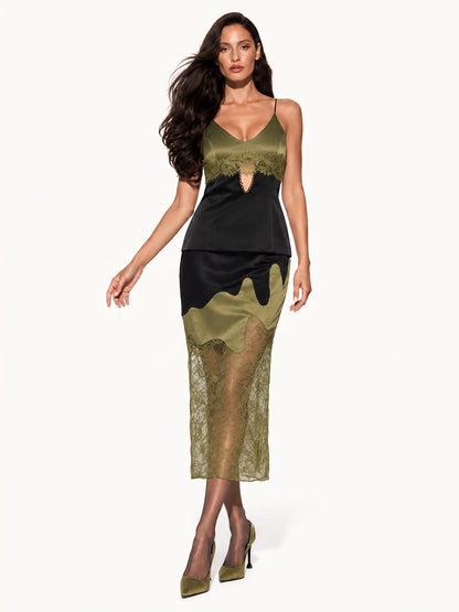 Victoria Lace-Panel Camisole Top and Midi Skirt Set
