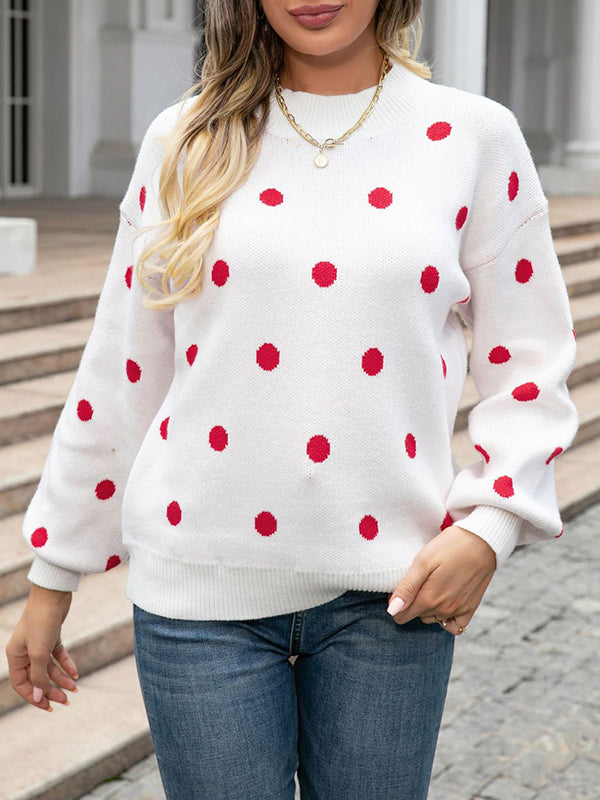 Long Sleeves Loose Polka-Dot Knitwear Pullovers Sweater Tops