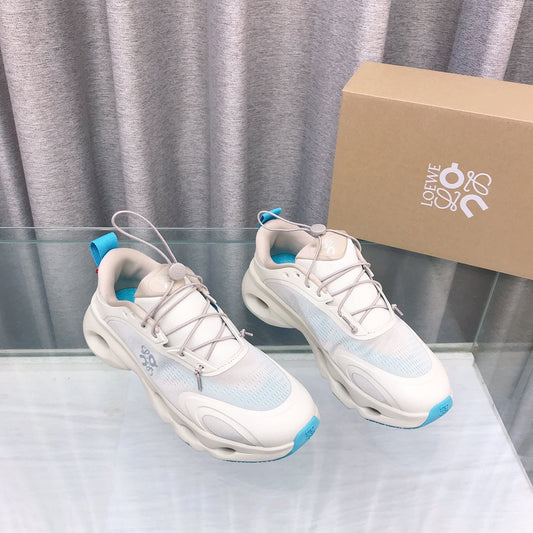 Loewe x on Angpao Couple Running Sneakers White Blue Nylon Calfskin 597426