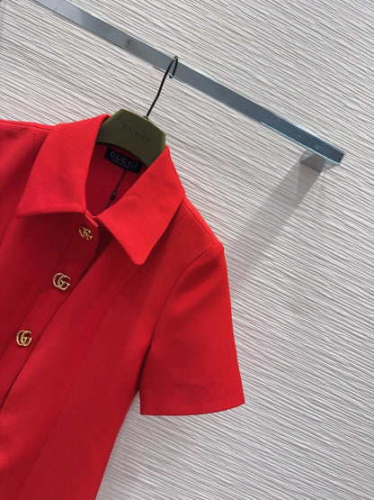 GG Crêpe Dress With Double G Button Red Wool 346689