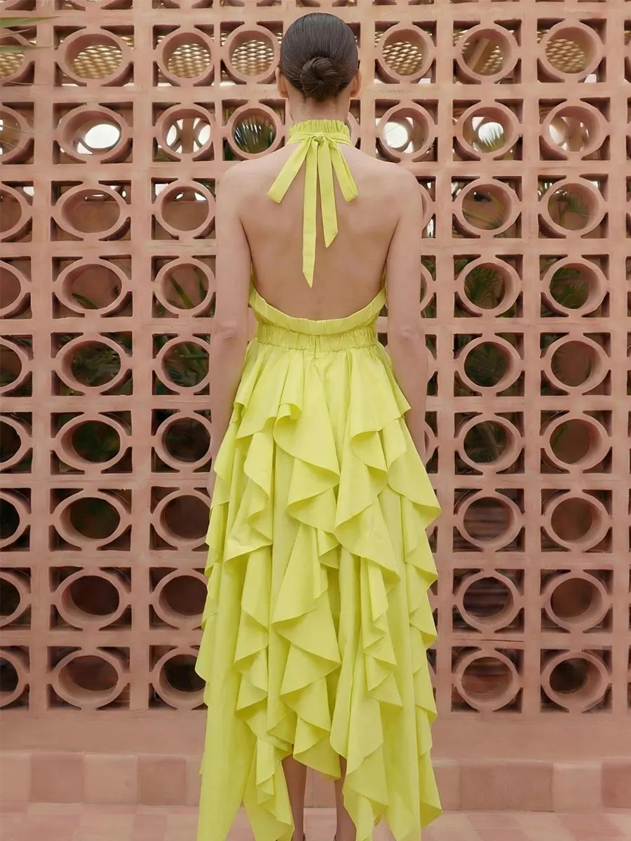 Priscilla Backless Ruched Mesh Maxi Dress