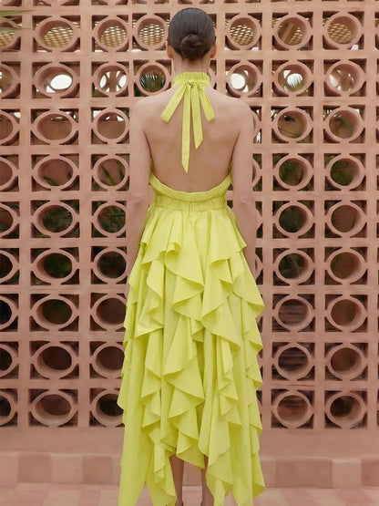 Priscilla Backless Ruched Mesh Maxi Dress