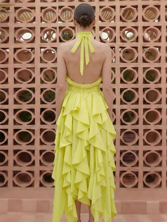Priscilla Backless Ruched Mesh Maxi Dress
