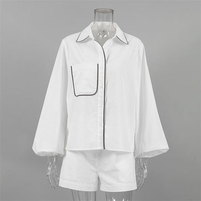 Monochrome Long Sleeve Shirt And Shorts Set