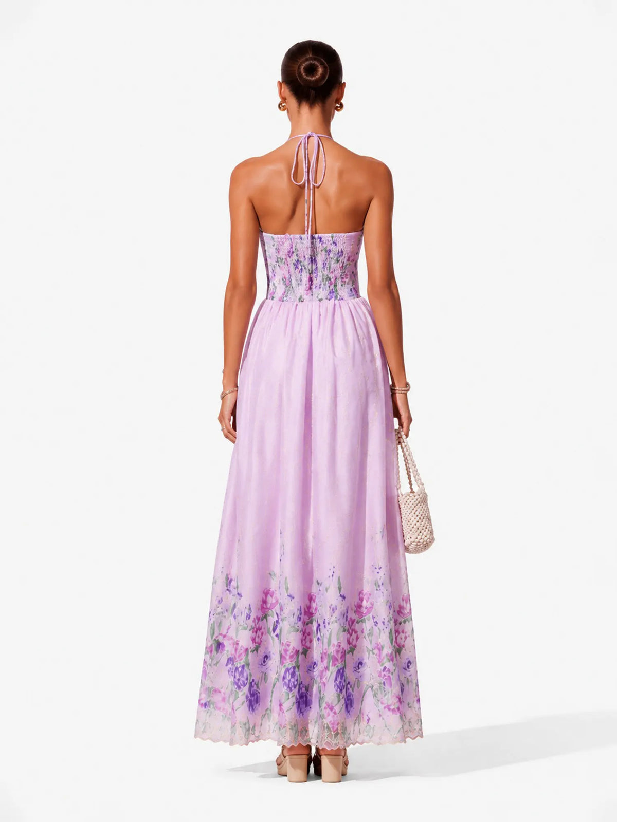 Mariana Resort Flowy Spaghetti Strap Bow Floral Print Woven Maxi Dress