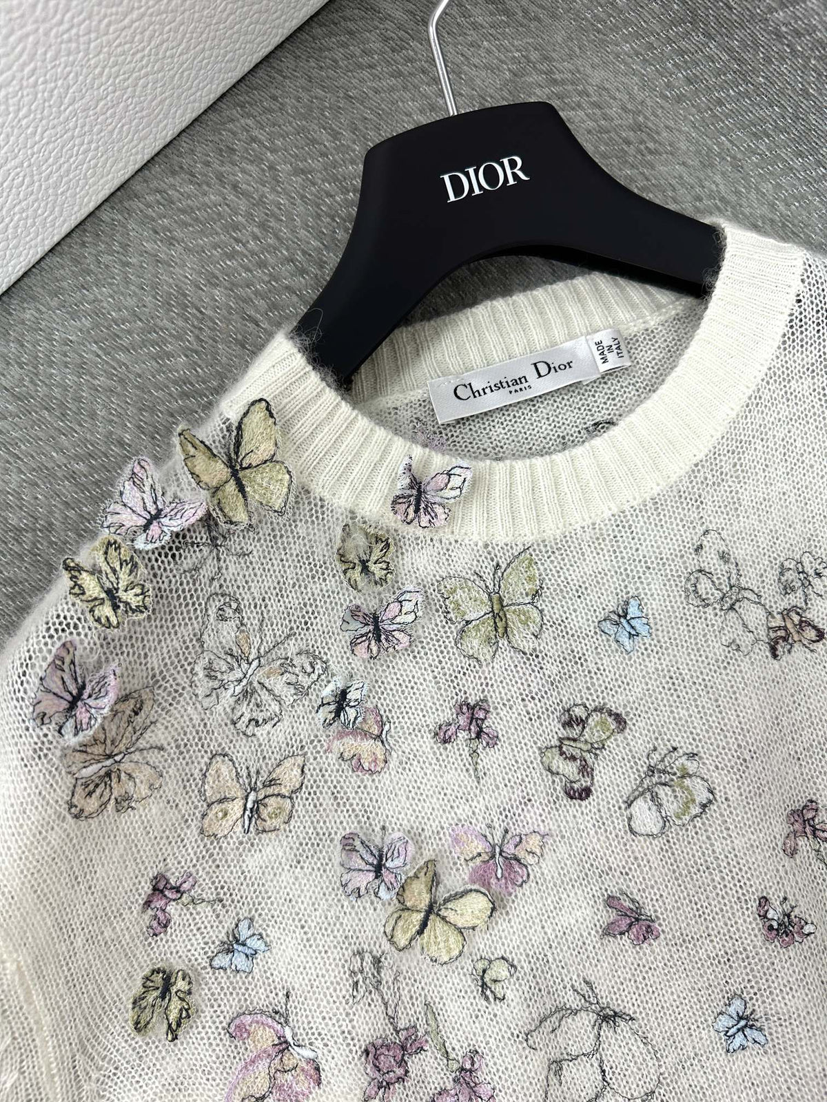 CD Butterfly Embroidered SweaterWhite Alpaca Wool Cashmere 345311