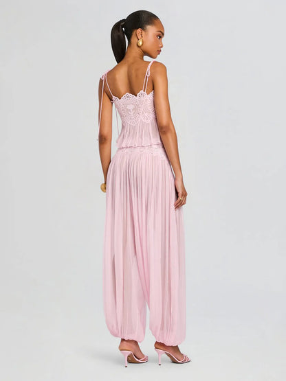 Cerys Lace Trim Ruched Top & Trouser Set