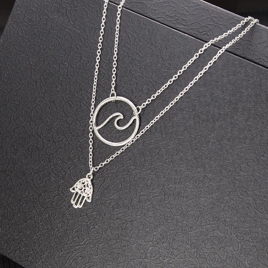 Fashion Alloy Palm Wave Multi-Layer Necklace