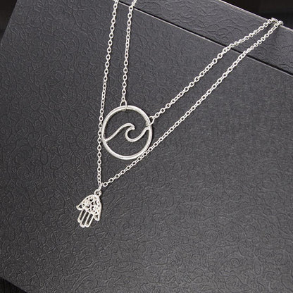 Fashion Alloy Palm Wave Multi-Layer Necklace