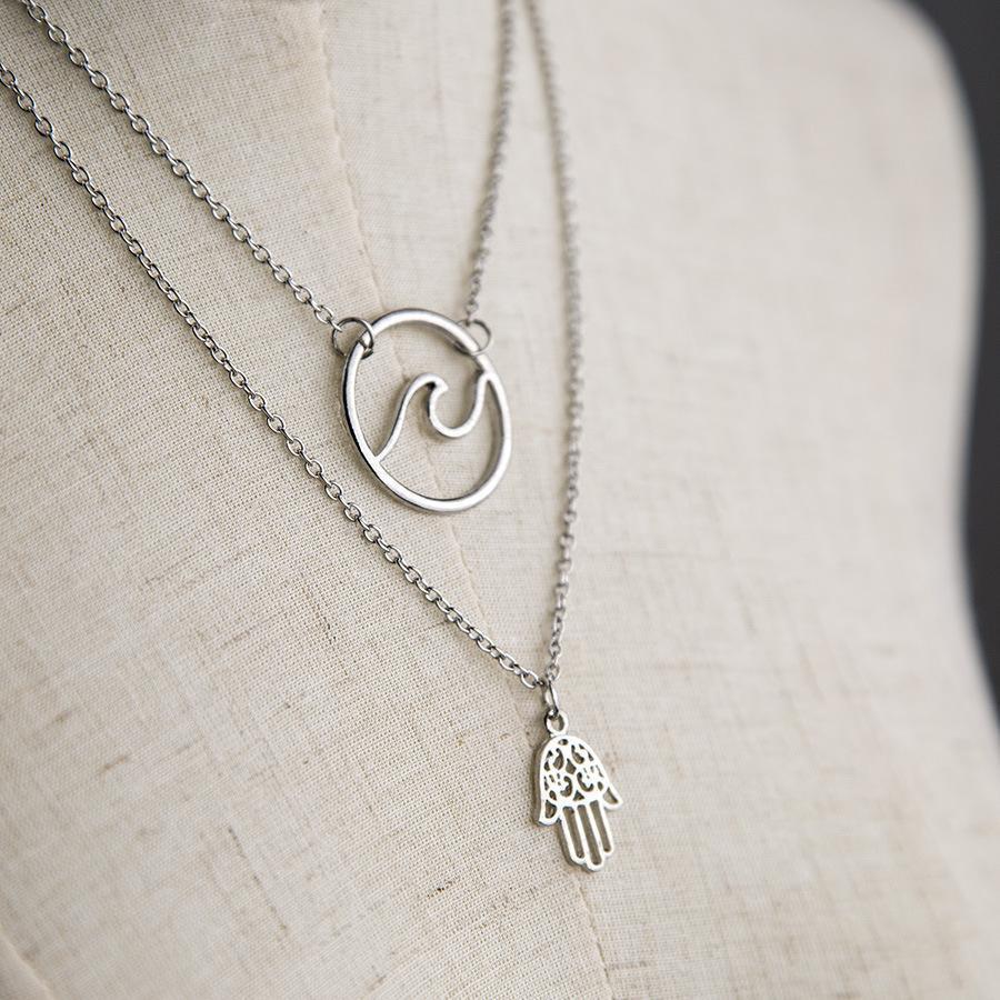 Fashion Alloy Palm Wave Multi-Layer Necklace