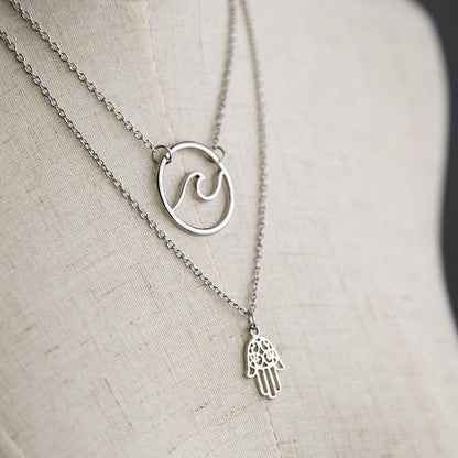 Fashion Alloy Palm Wave Multi-Layer Necklace