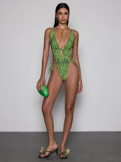 Octavia Plunge Neck Watermelon Bodysuit