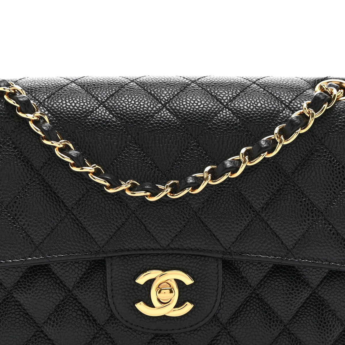 Caviar Quilted Medium Double Flap Black