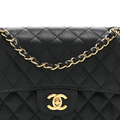 Caviar Quilted Medium Double Flap Black
