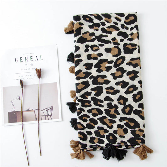 Classic Leopard Print Spring, Autumn, And Winter Long Versatile Cotton And Linen Scarf Dual Purpose Shawl