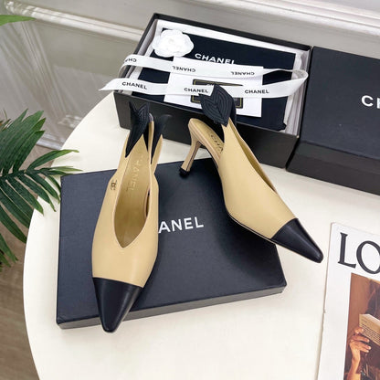 CC 26 SS Open-Back Sandals 7.5cm Beige Black Calfskin 586933