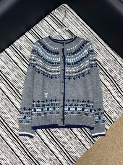 Dior 2025 Knitted Cardigan White and Gray Wool