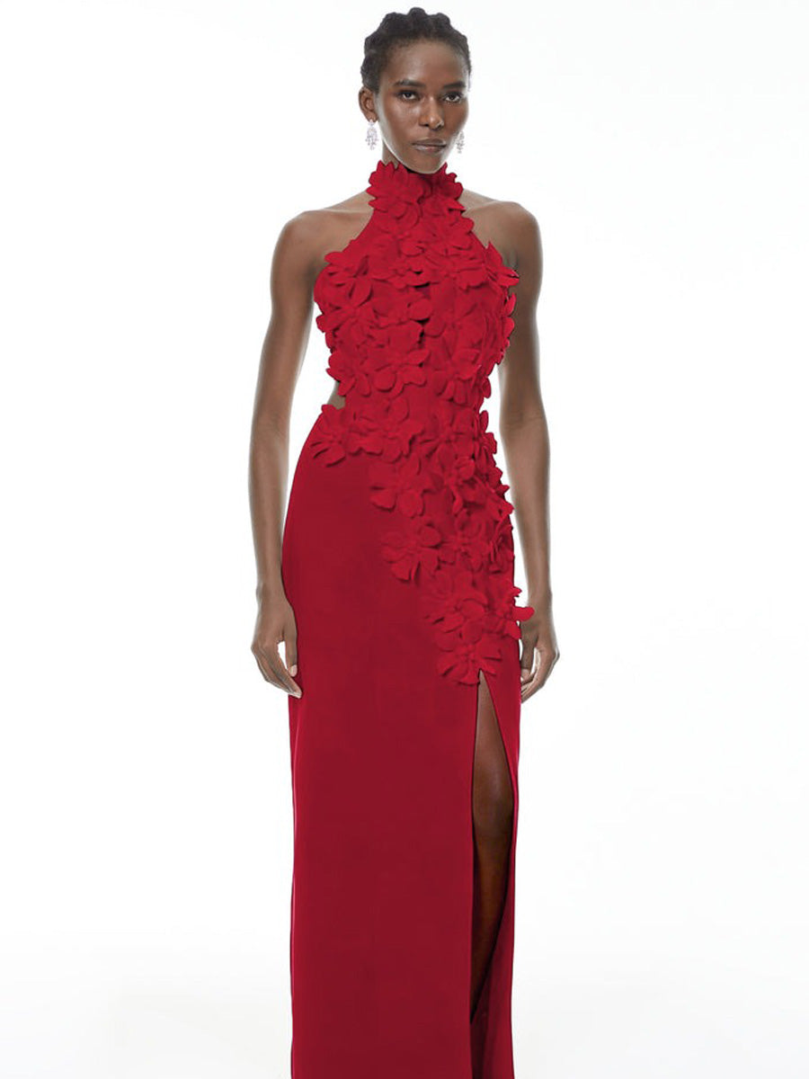 Clara Halterneck 3D Petal Maxi Dress