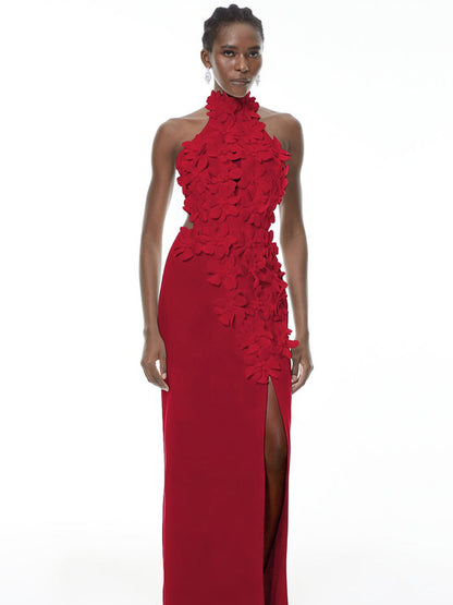 Clara Halterneck 3D Petal Maxi Dress