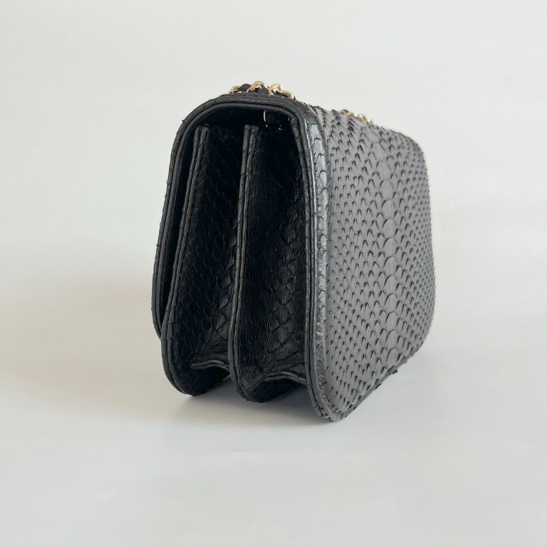 Chanel black braided chic flap bag in python