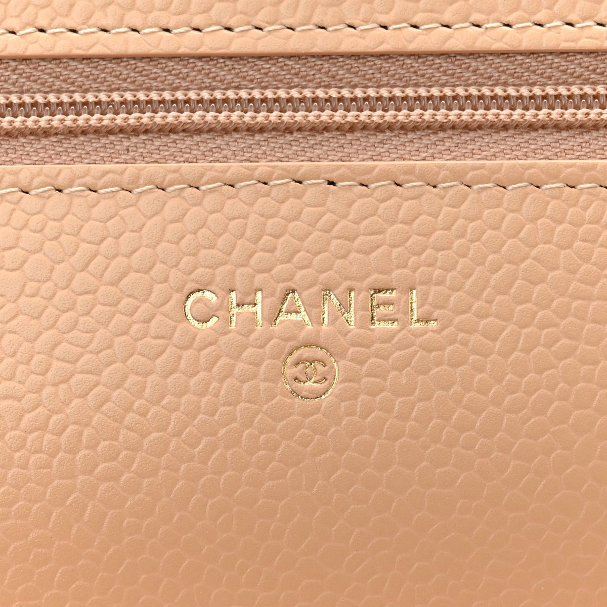 Caviar Quilted Wallet on Chain WOC Beige