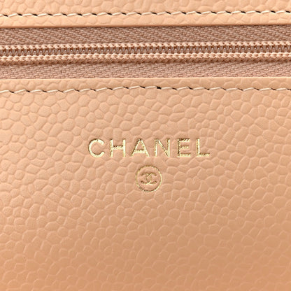 Caviar Quilted Wallet on Chain WOC Beige