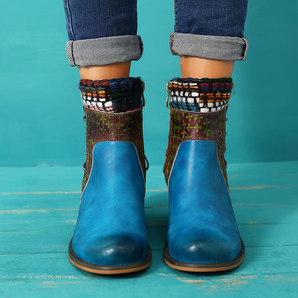 National Wind Round Toe Ankle Heels Shoes Mid-Heel Boots