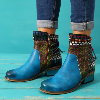 National Wind Round Toe Ankle Heels Shoes Mid-Heel Boots