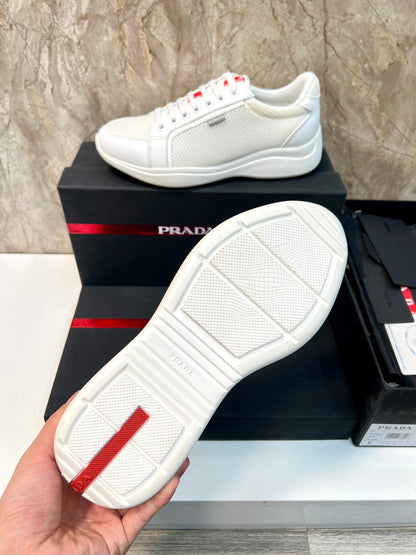 PRA SNEAKER WHITE CALFSKIN AND MESH FABRIC